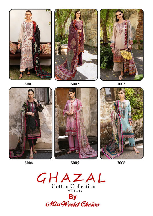 Ghazal Vol 3 Cotton Collection Miss World Choice Karachi Salwar Suits Wholesaler