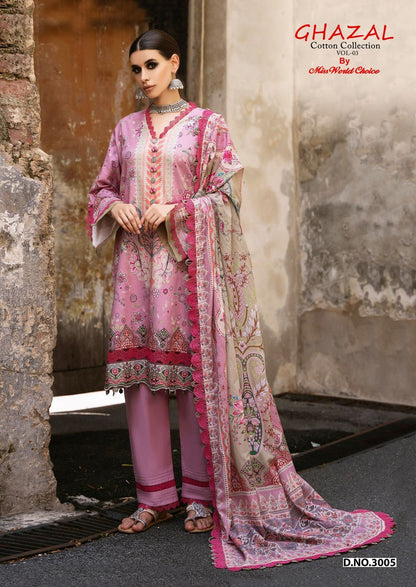 Ghazal Vol 3 Cotton Collection Miss World Choice Karachi Salwar Suits Wholesaler