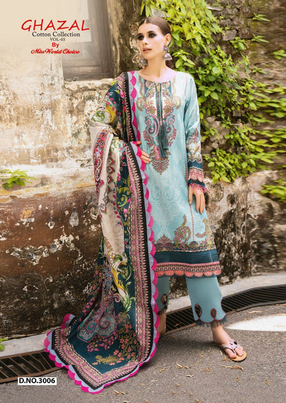 Ghazal Vol 3 Cotton Collection Miss World Choice Karachi Salwar Suits Wholesaler