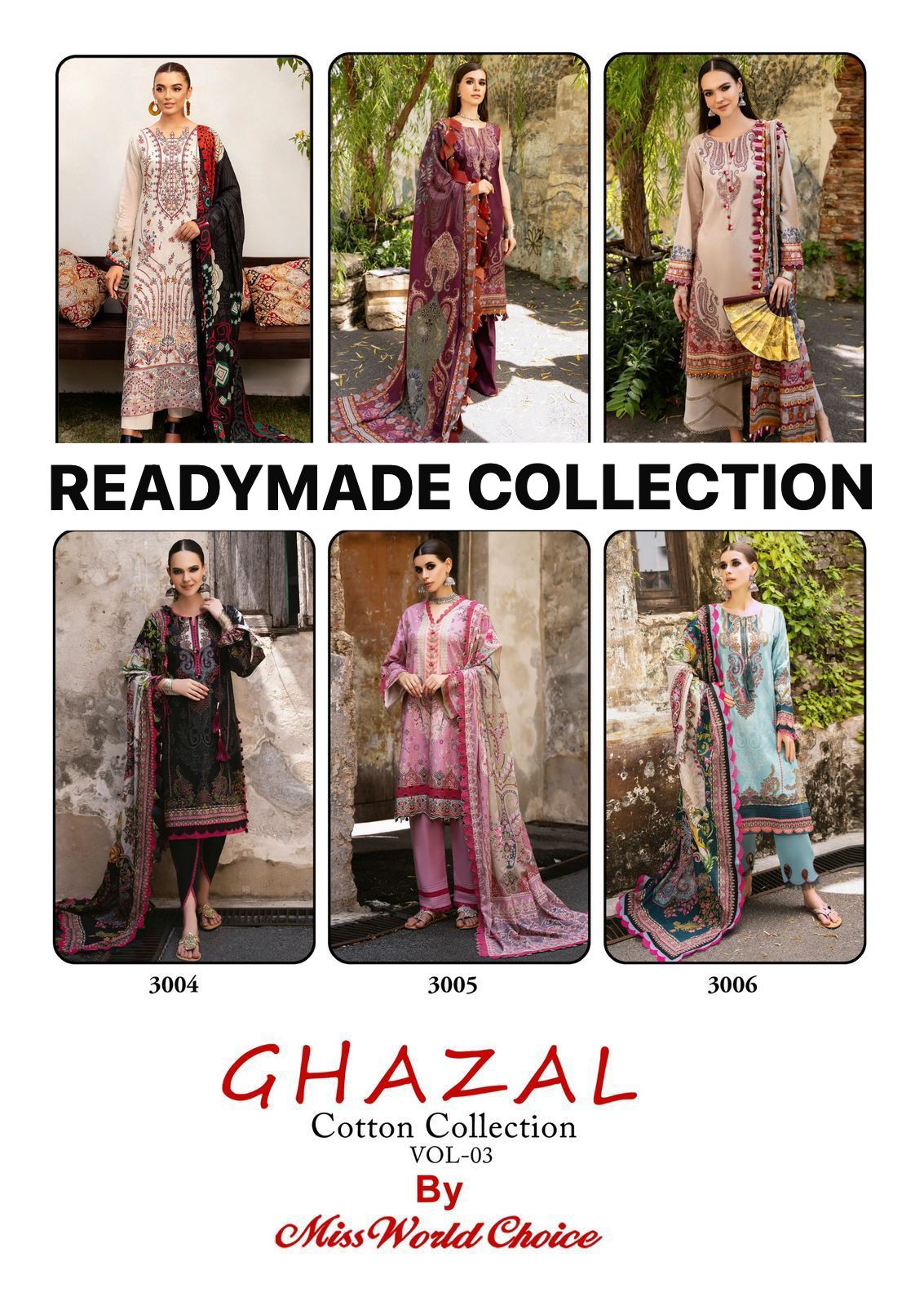 Ghazal Vol 3 Miss World Choice Cotton Karachi Readymade Suits Wholesaler Ahmedabad
