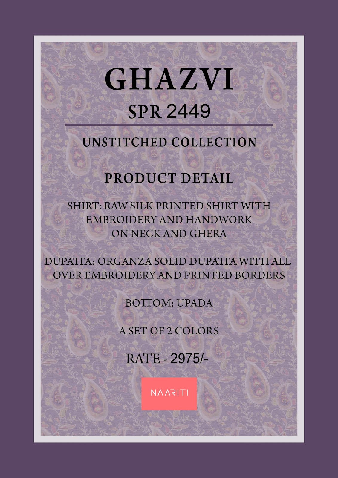 Ghazvi Naariti Raw Silk Pant Style Suits Wholesale Rate