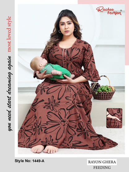 Ghera 1449-1451 Ruchee Fashion Rayon Feeding Night Gown Exporter Ahmedabad