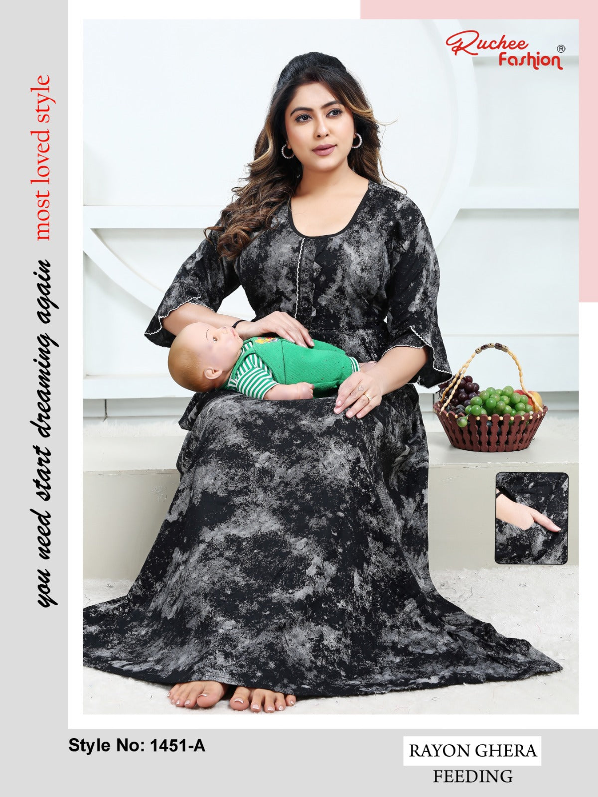 Ghera 1449-1451 Ruchee Fashion Rayon Feeding Night Gown Exporter Ahmedabad