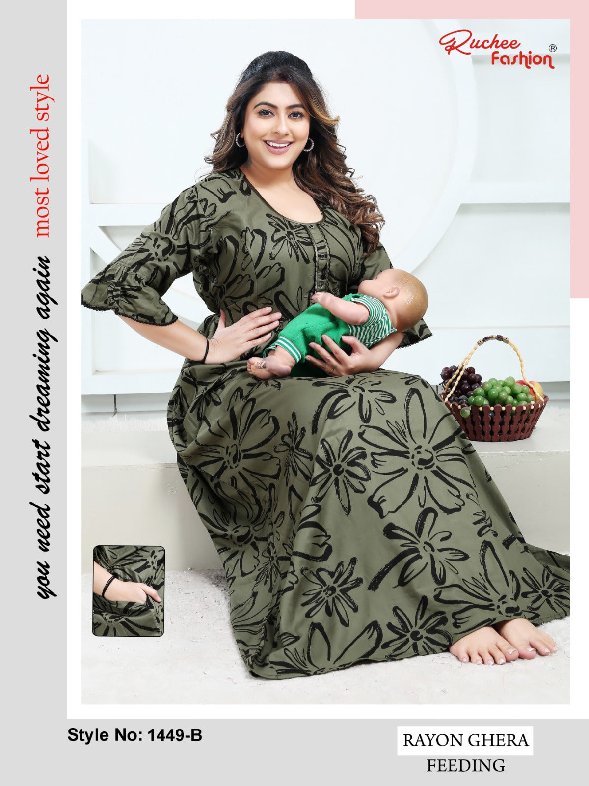 Ghera 1449-1451 Ruchee Fashion Rayon Feeding Night Gown Exporter Ahmedabad
