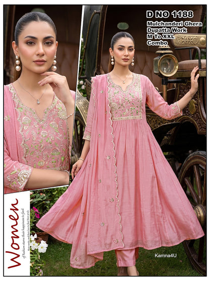 Ghera Kamna4U Chanderi Readymade Anarkali Suits Wholesale Rate