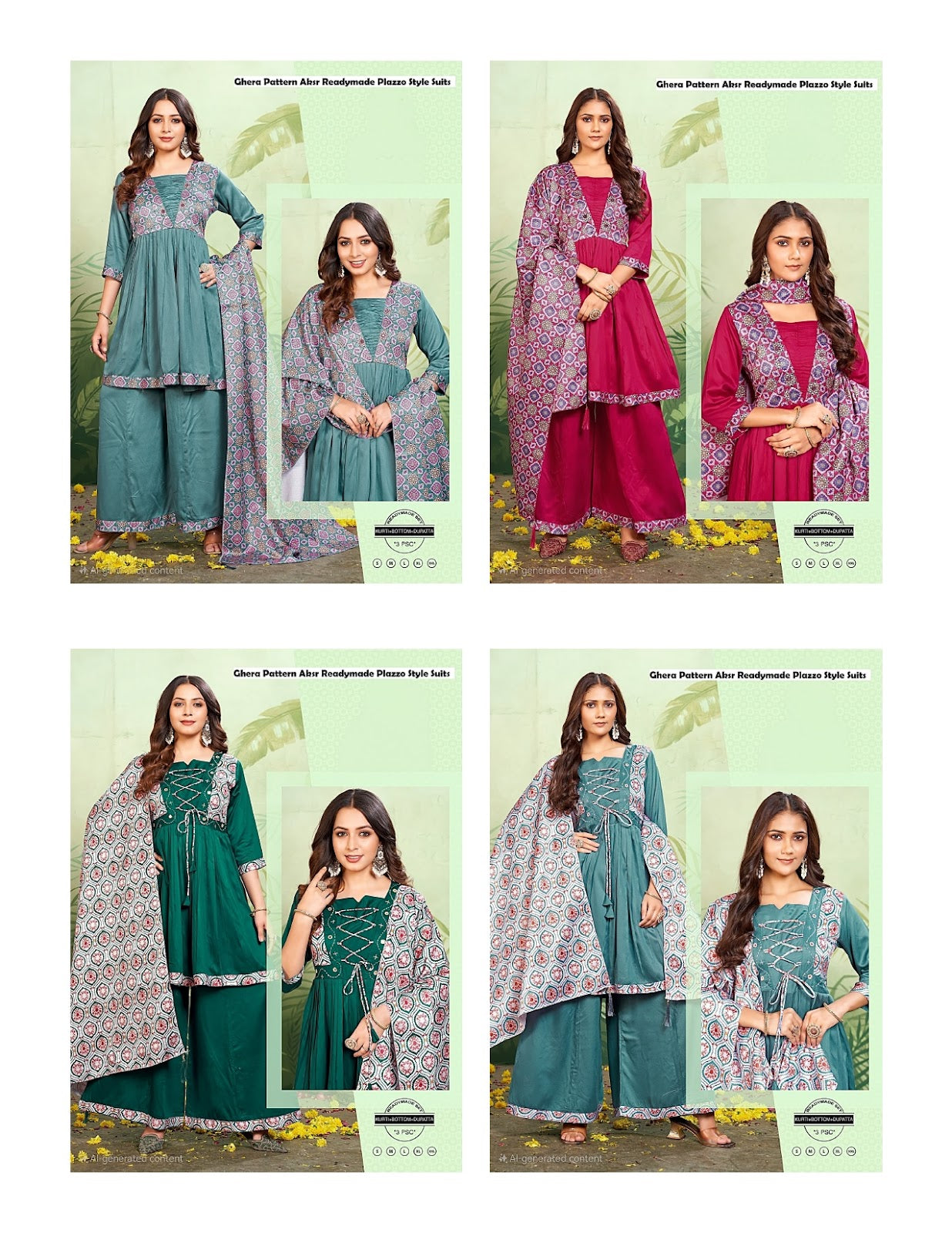 Ghera Pattern Aksr Gaji Silk Readymade Plazzo Style Suits Supplier India