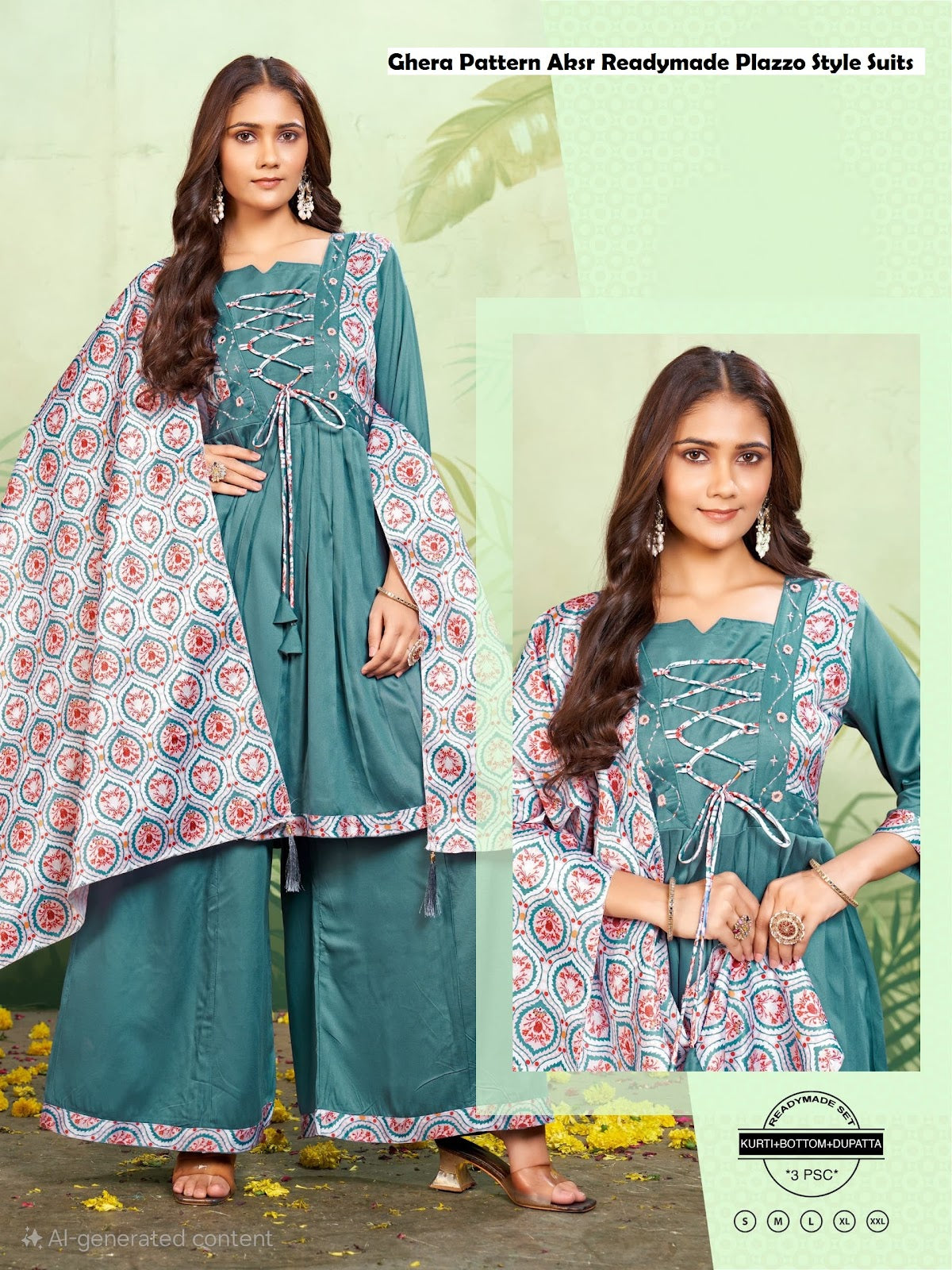 Ghera Pattern Aksr Gaji Silk Readymade Plazzo Style Suits Supplier India