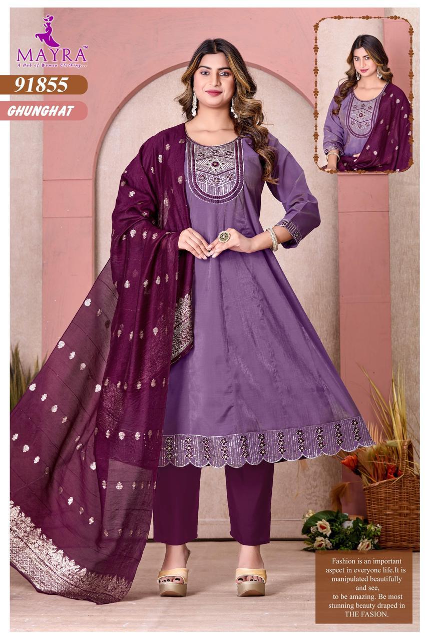 Ghunghat Mayra Roman Silk Readymade Anarkali Suits Wholesaler Ahmedabad