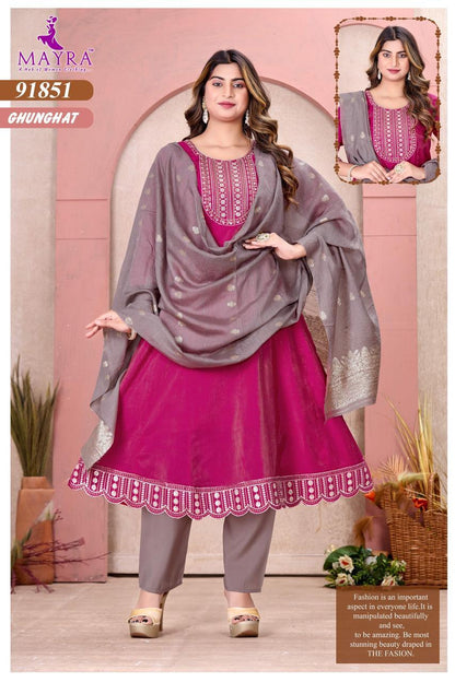 Ghunghat Mayra Roman Silk Readymade Anarkali Suits Wholesaler Ahmedabad