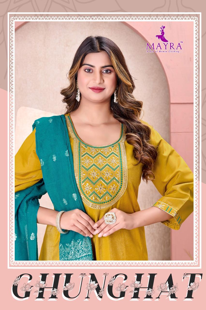 Ghunghat Mayra Roman Silk Readymade Anarkali Suits Wholesaler Ahmedabad