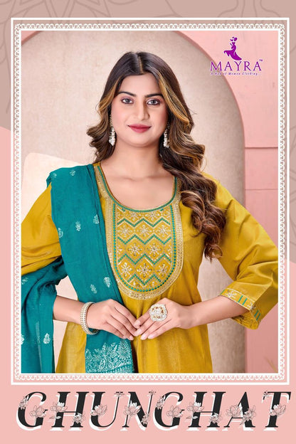 Ghunghat Mayra Roman Silk Readymade Anarkali Suits Wholesaler Ahmedabad