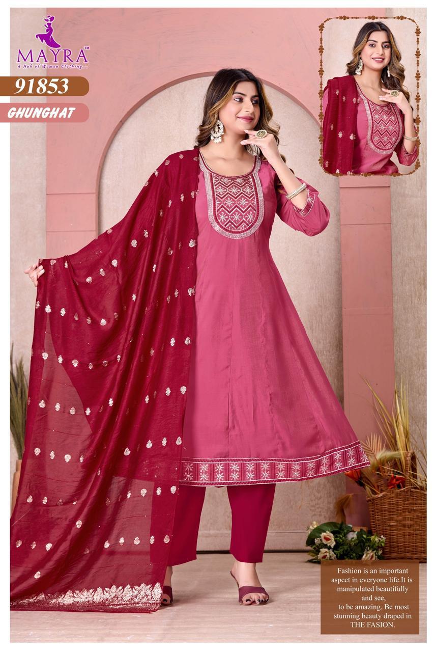 Ghunghat Mayra Roman Silk Readymade Anarkali Suits Wholesaler Ahmedabad