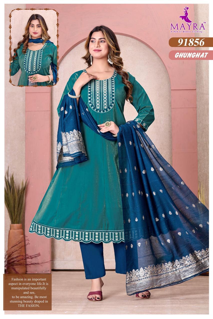 Ghunghat Mayra Roman Silk Readymade Anarkali Suits Wholesaler Ahmedabad