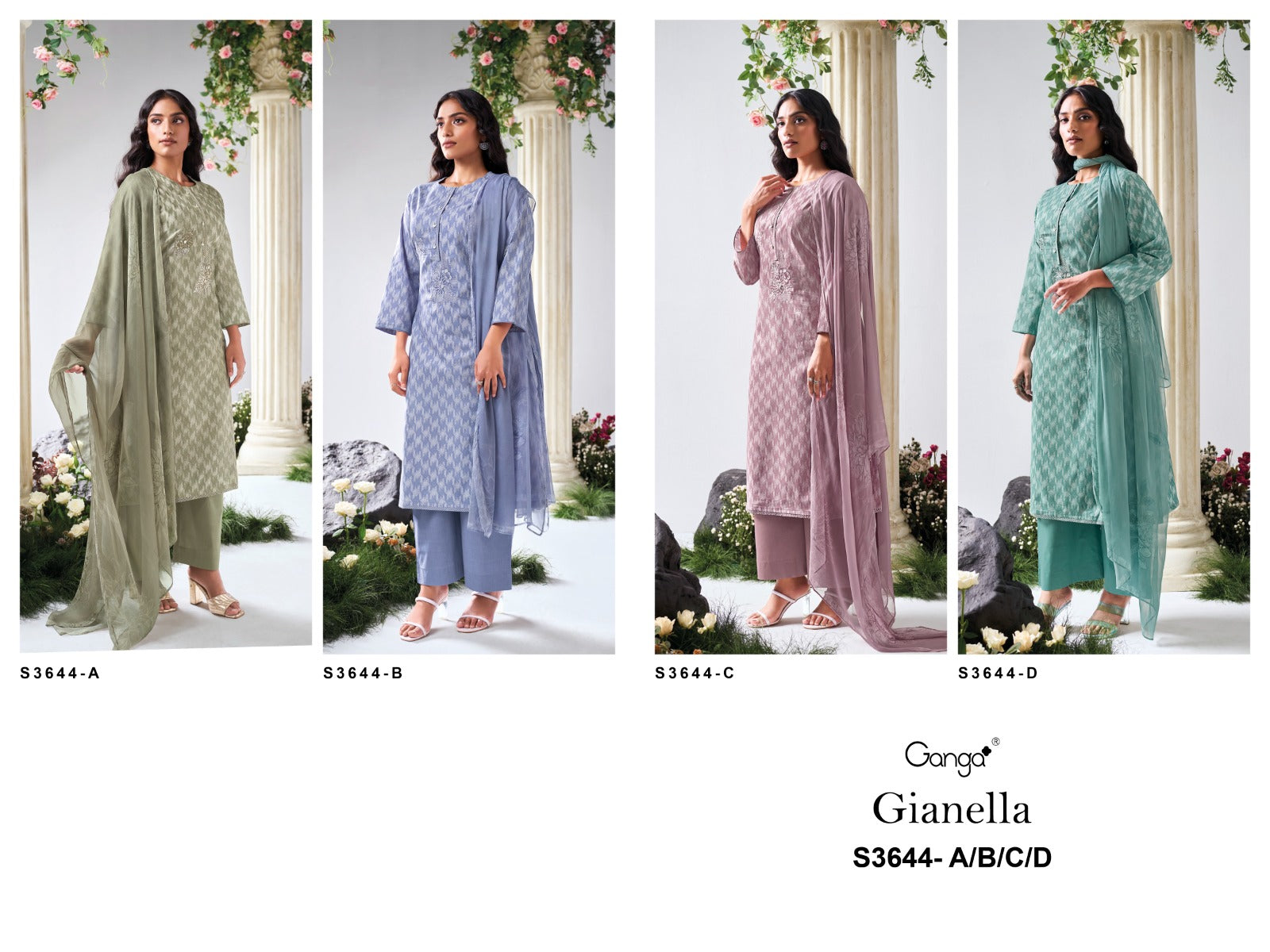 Gianella 3644 Ganga Cotton Plazzo Style Suits Supplier Ahmedabad