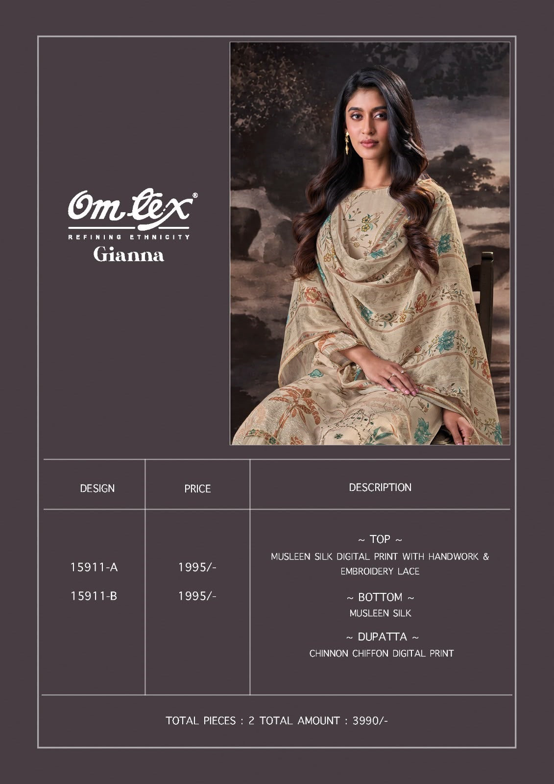 Gianna Omtex Muslin Silk Pant Style Suits Wholesale Rate