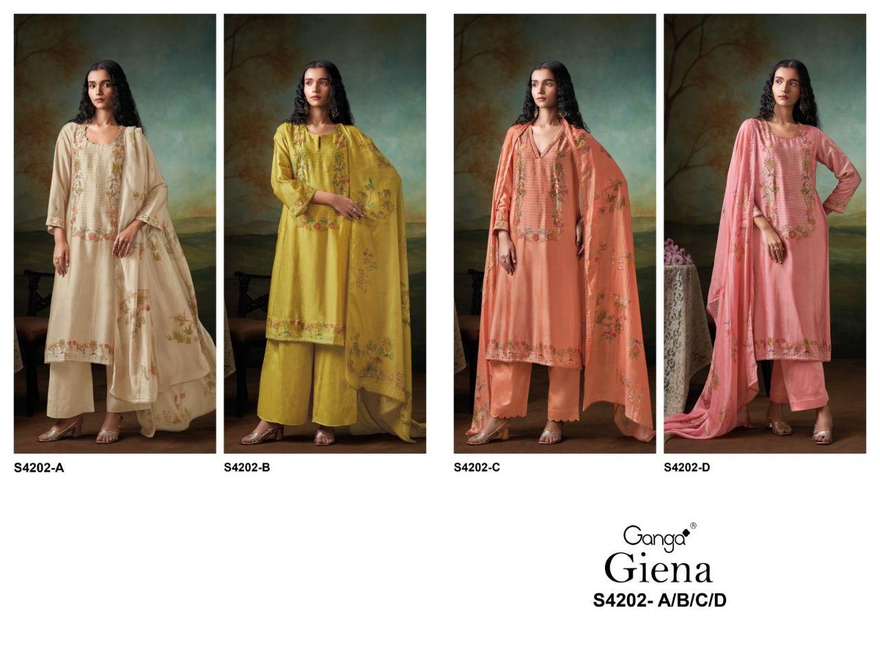 Giena 4202 Ganga Bemberg Silk Plazzo Style Suits Wholesale Price