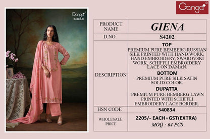 Giena 4202 Ganga Bemberg Silk Plazzo Style Suits Wholesale Price