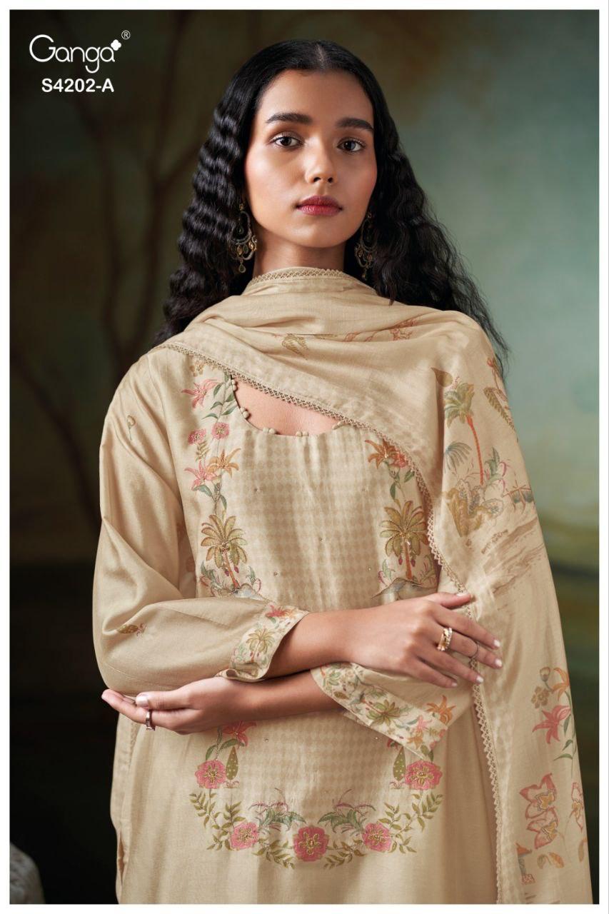 Giena 4202 Ganga Bemberg Silk Plazzo Style Suits Wholesale Price