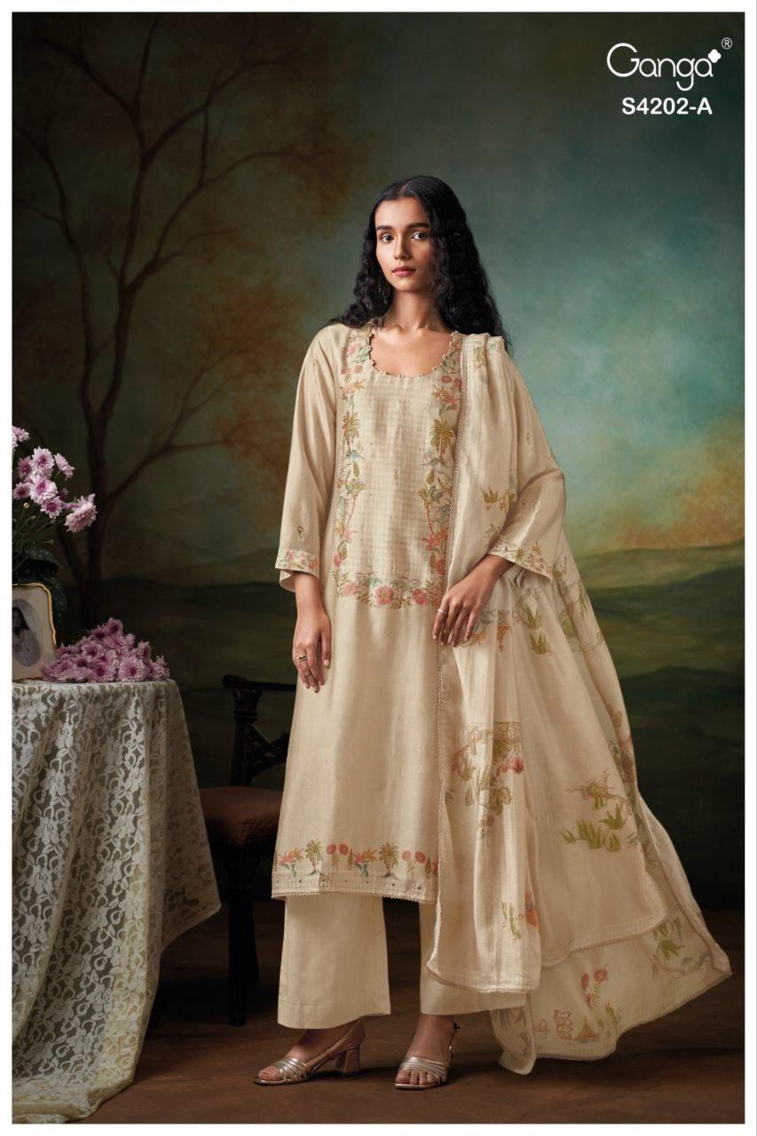 Giena 4202 Ganga Bemberg Silk Plazzo Style Suits Wholesale Price