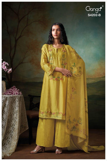 Giena 4202 Ganga Bemberg Silk Plazzo Style Suits Wholesale Price