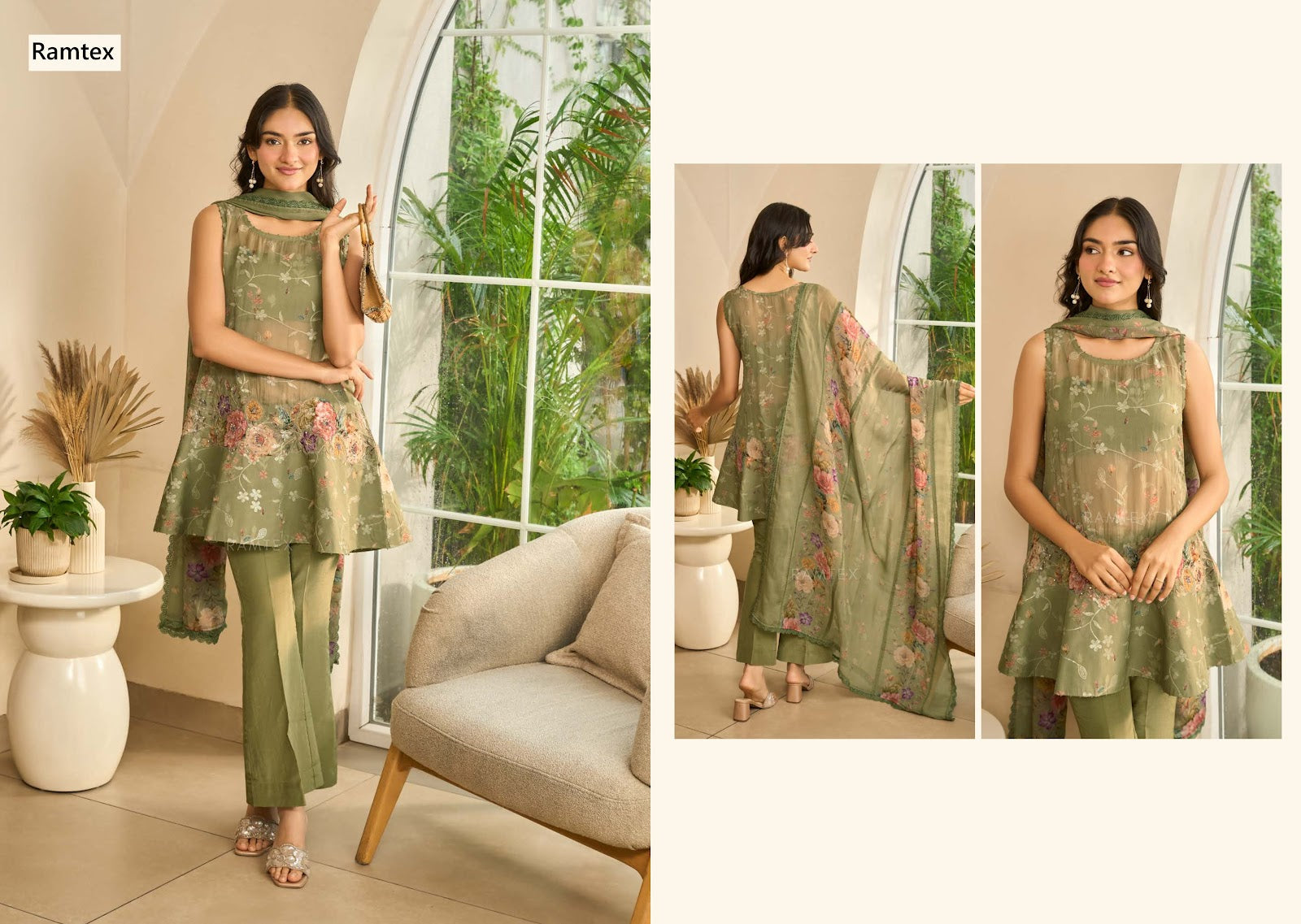Gilded Sundown Ramtex Organza Pant Style Suits Exporter Ahmedabad