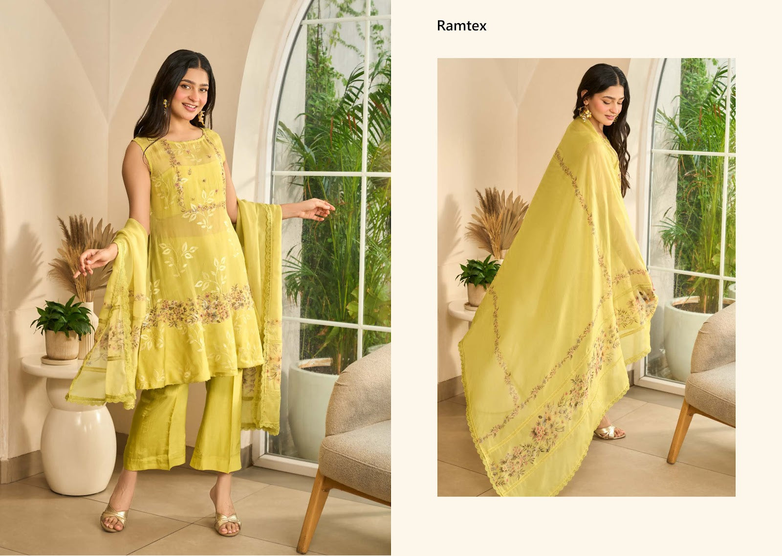 Gilded Sundown Ramtex Organza Pant Style Suits Exporter Ahmedabad