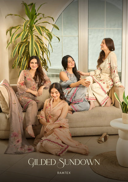 Gilded Sundown Ramtex Organza Pant Style Suits Exporter Ahmedabad