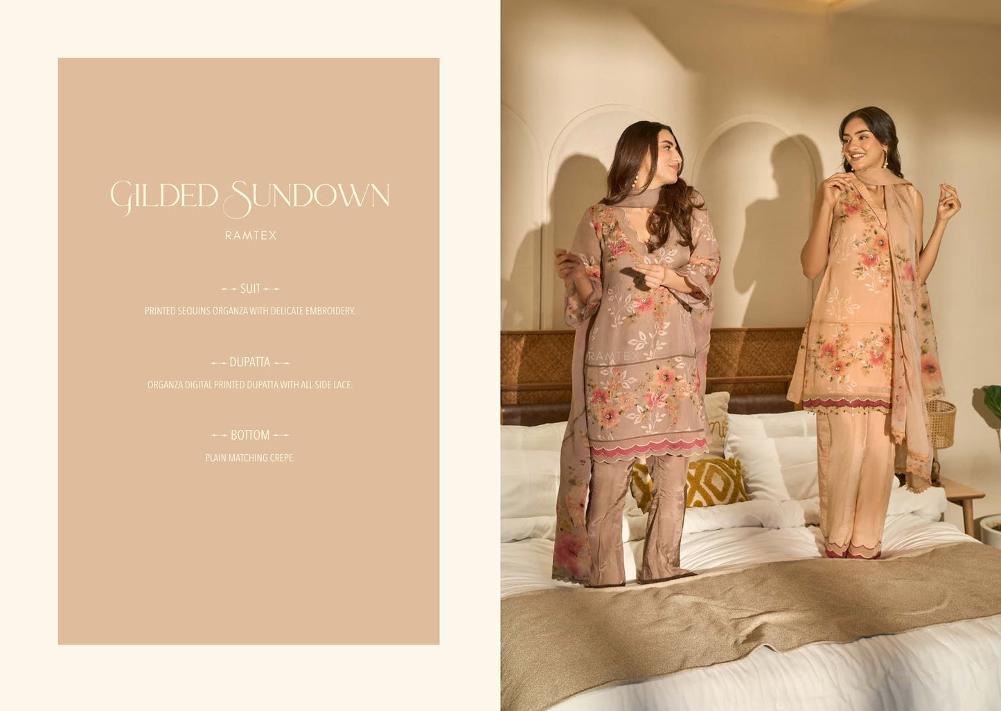 Gilded Sundown Ramtex Organza Pant Style Suits Exporter Ahmedabad