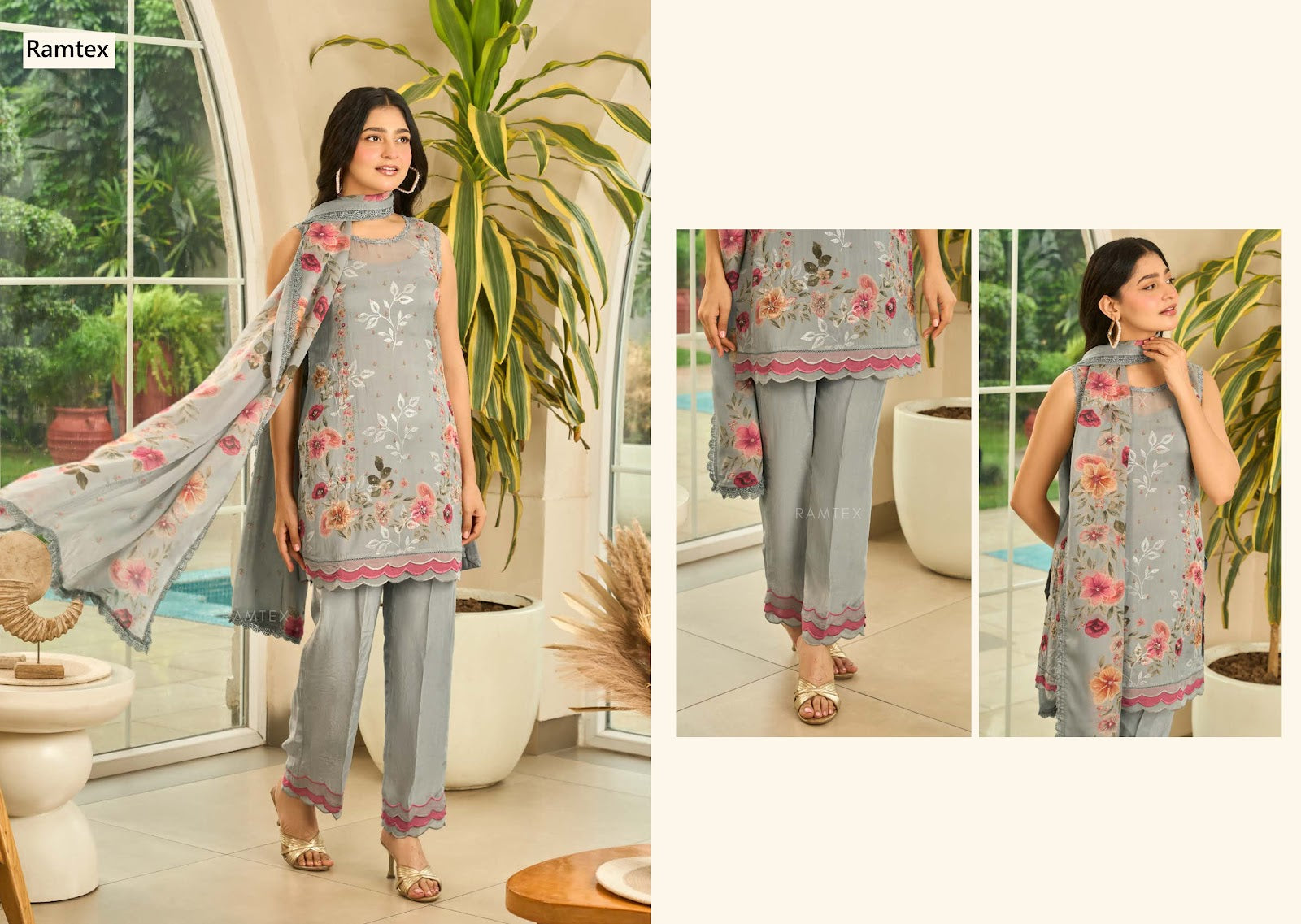 Gilded Sundown Ramtex Organza Pant Style Suits Exporter Ahmedabad