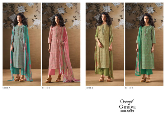 Ginaya 3146 Ganga Premium Cotton Plazzo Style Suits Supplier Gujarat