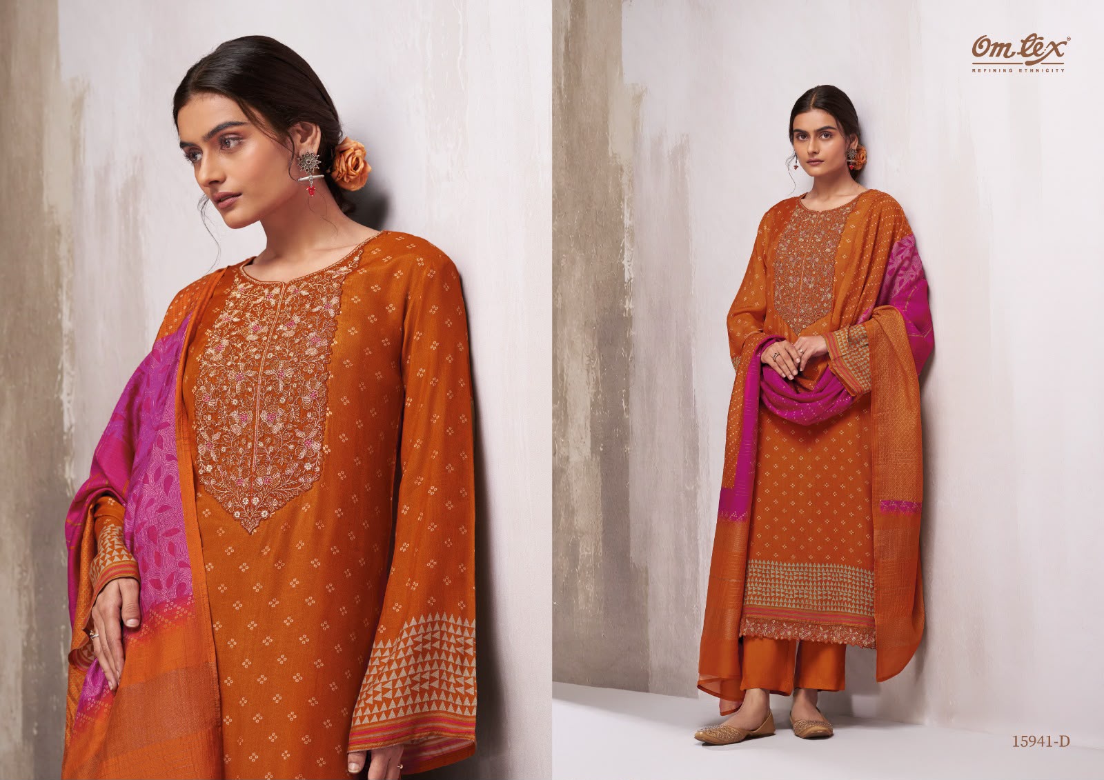Ginevra Omtex Muslin Silk Pant Style Suits Wholesaler Gujarat