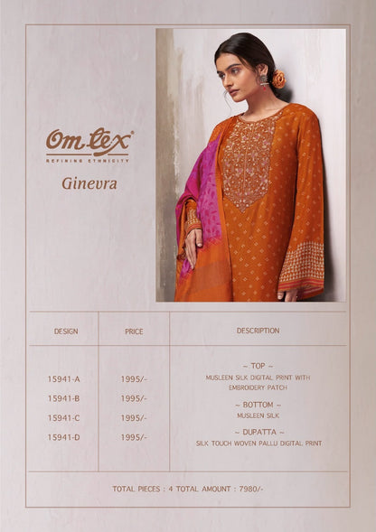 Ginevra Omtex Muslin Silk Pant Style Suits Wholesaler Gujarat