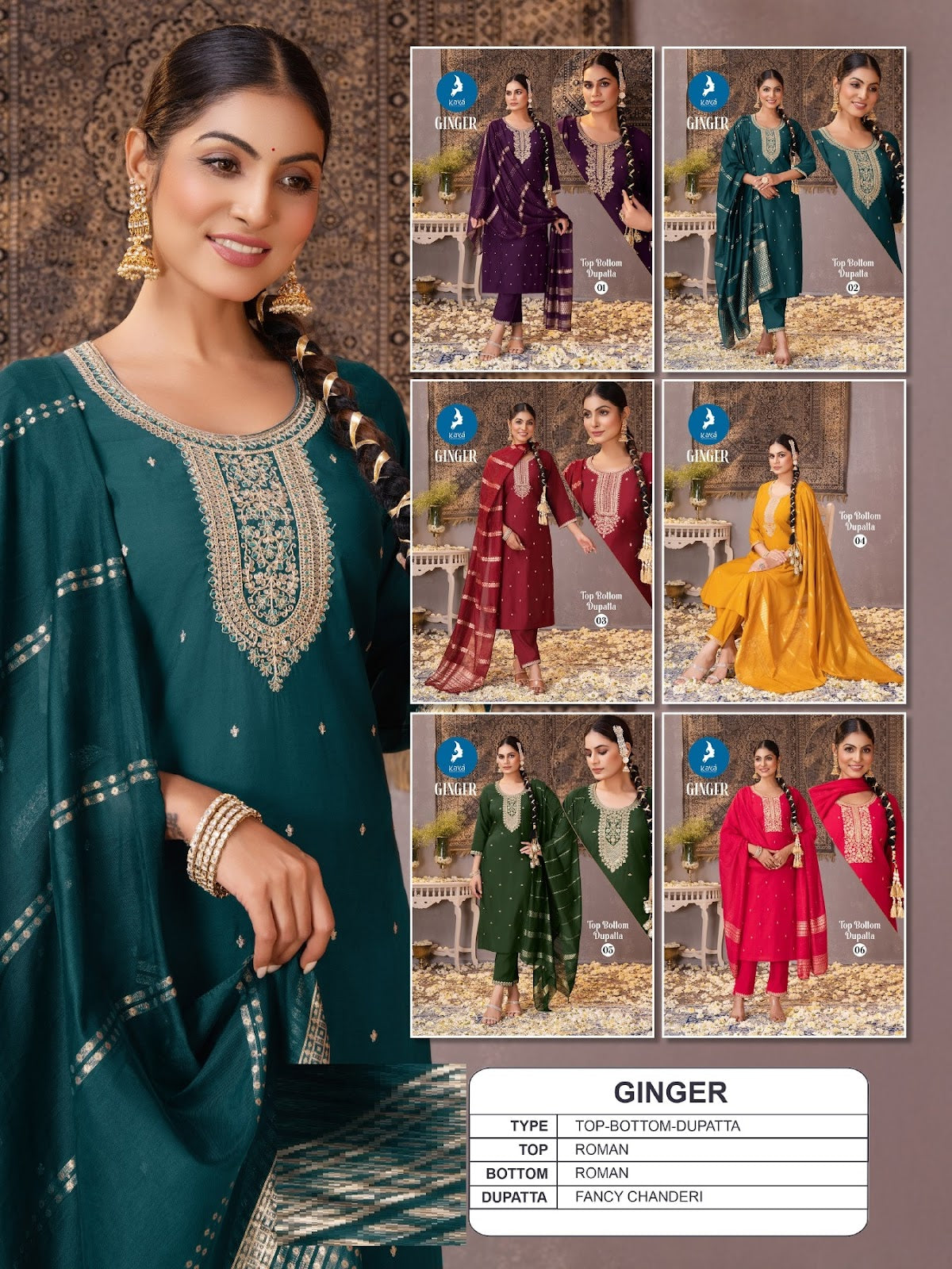 Ginger Kaya Roman Readymade Pant Style Suits Exporter Gujarat