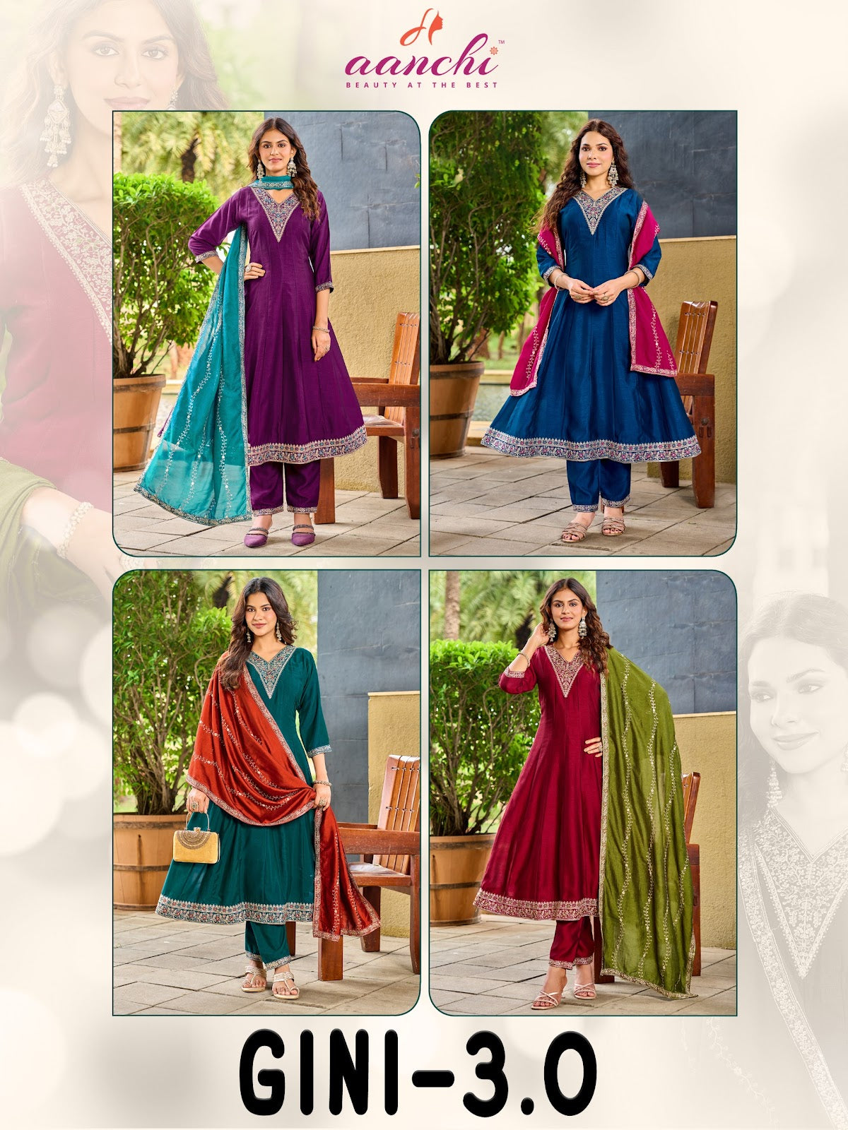 Gini 3.0 Aanchi Vichitra Silk Readymade Anarkali Suits Wholesaler