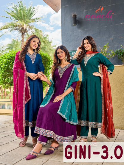 Gini 3.0 Aanchi Vichitra Silk Readymade Anarkali Suits Wholesaler