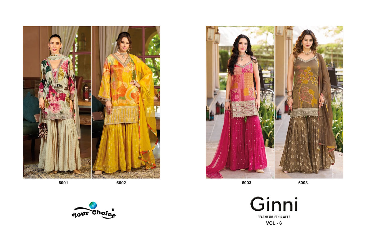 Ginni Vol 6 Your Choice Chinon Pakistani Readymade Suits Wholesaler India