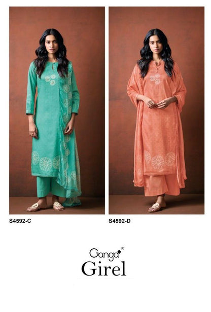 Girel 4592 Ganga Cotton Satin Pant Style Suits Exporter Ahmedabad