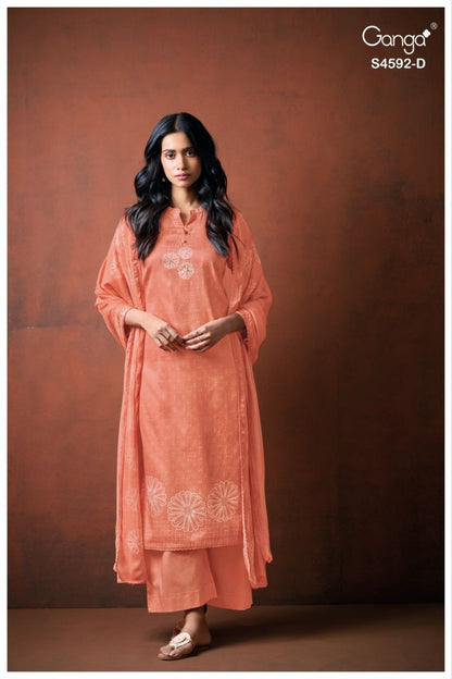 Girel 4592 Ganga Cotton Satin Pant Style Suits Exporter Ahmedabad