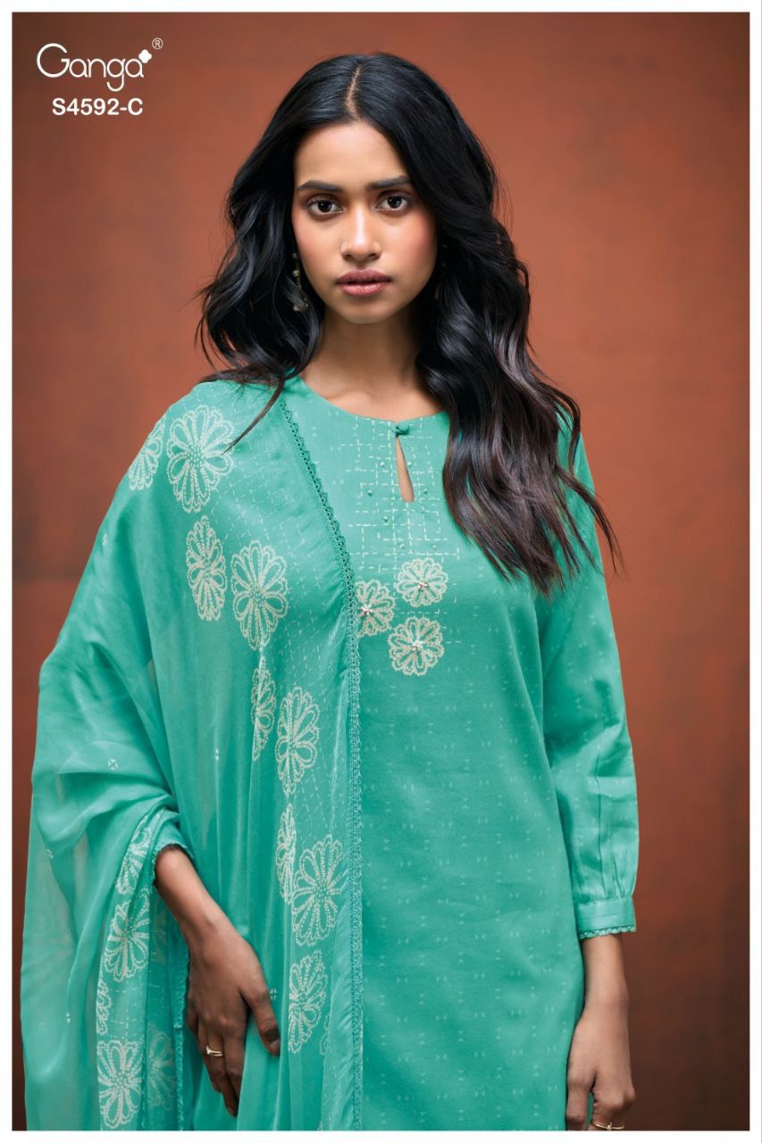 Girel 4592 Ganga Cotton Satin Pant Style Suits Exporter Ahmedabad