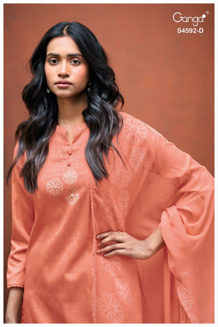 Girel 4592 Ganga Cotton Satin Pant Style Suits Exporter Ahmedabad