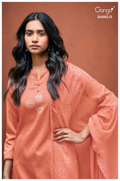 Girel 4592 Ganga Cotton Satin Pant Style Suits Exporter Ahmedabad