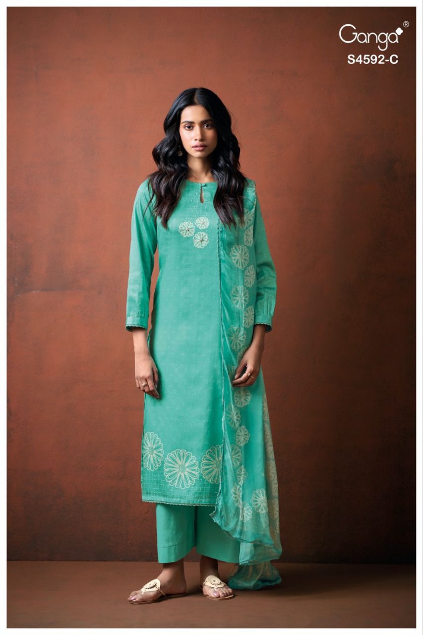 Girel 4592 Ganga Cotton Satin Pant Style Suits Exporter Ahmedabad