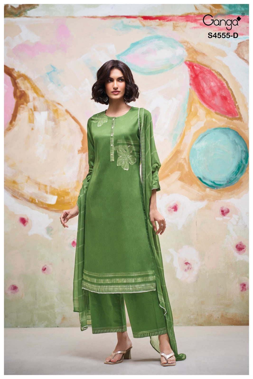 Gireya 4555 Ganga Cotton Satin Pant Style Suits Wholesale