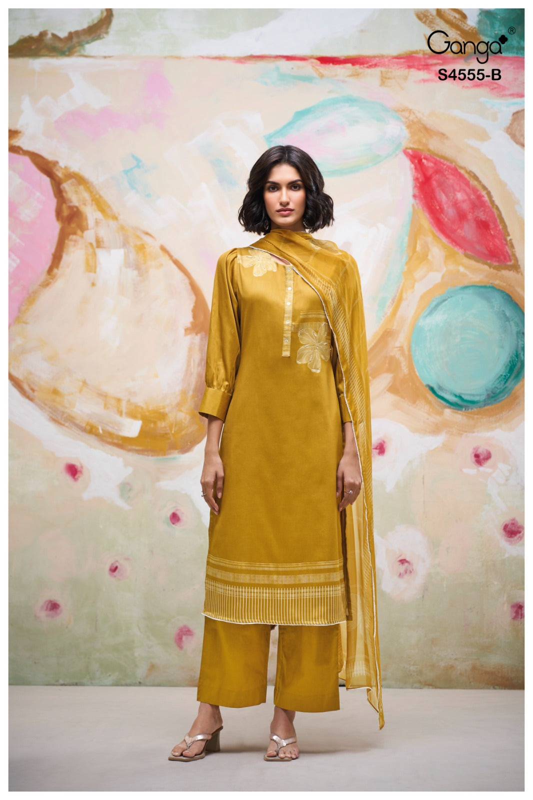 Gireya 4555 Ganga Cotton Satin Pant Style Suits Wholesale