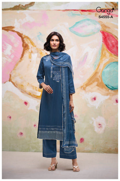 Gireya 4555 Ganga Cotton Satin Pant Style Suits Wholesale