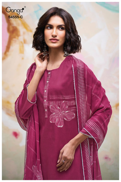 Gireya 4555 Ganga Cotton Satin Pant Style Suits Wholesale