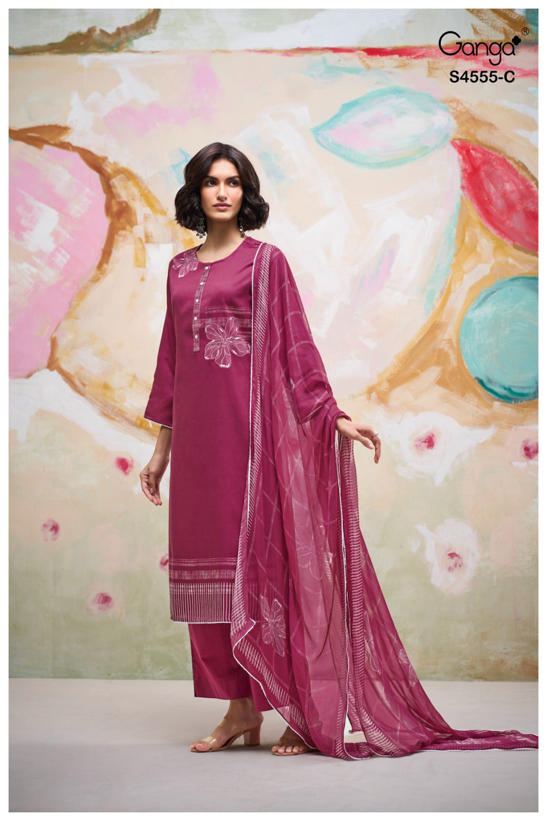 Gireya 4555 Ganga Cotton Satin Pant Style Suits Wholesale