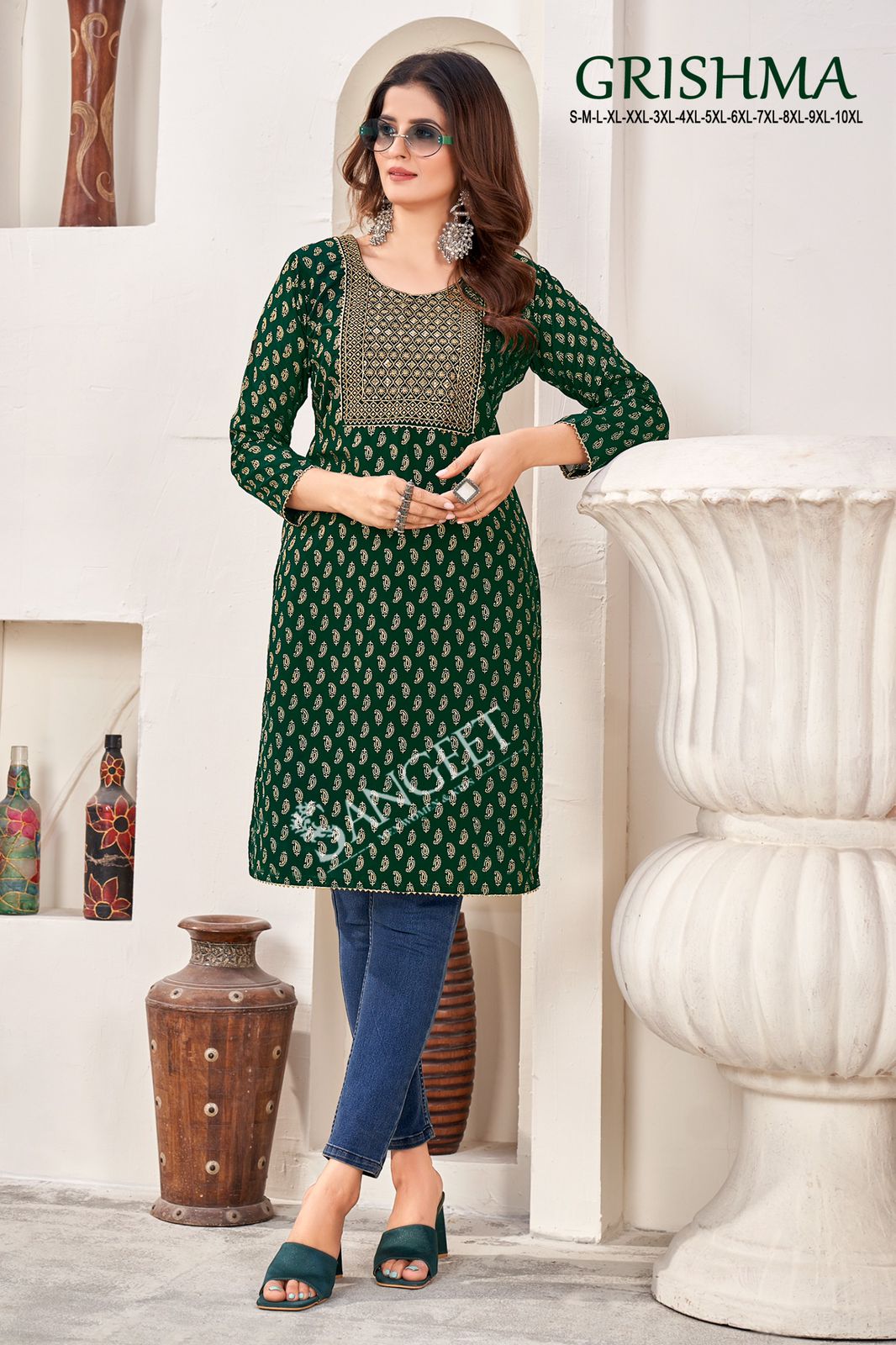 Grishma Sangeet Fox Georgette Knee Length Kurtis Supplier India
