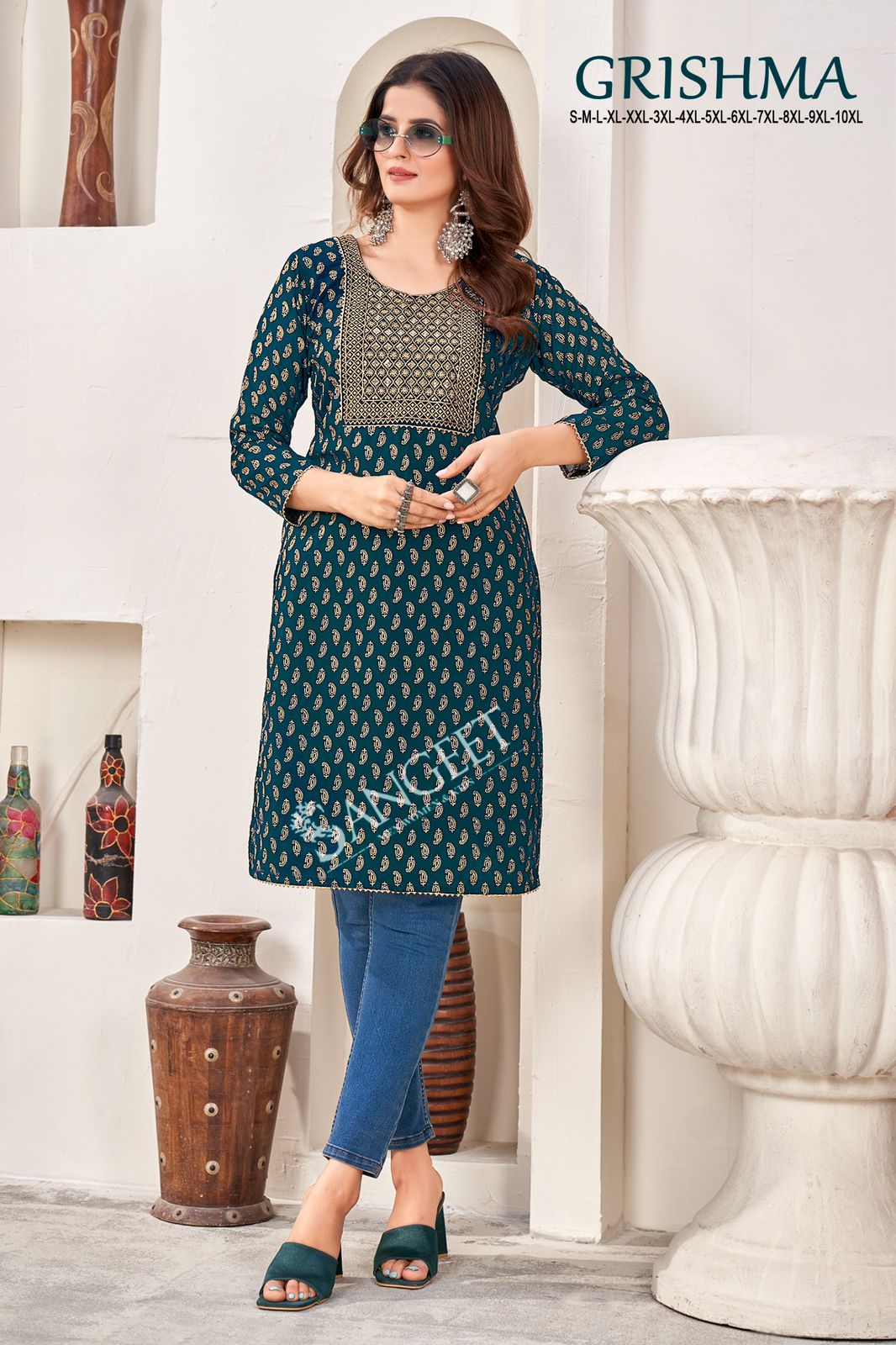 Grishma Sangeet Fox Georgette Knee Length Kurtis Supplier India