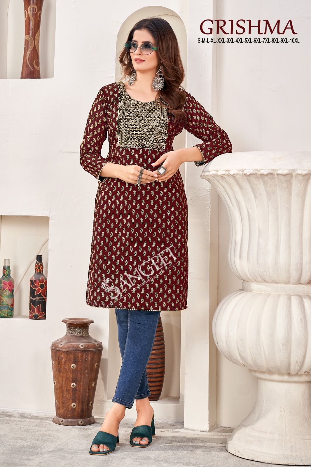 Grishma Sangeet Fox Georgette Knee Length Kurtis Supplier India